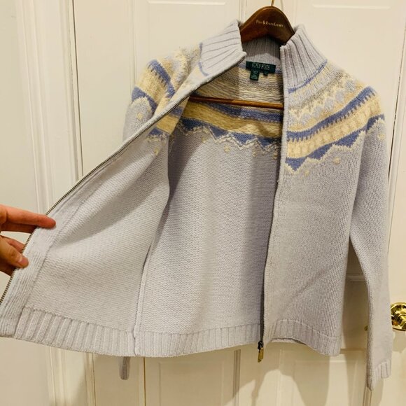 Vintage Lauren Ralph Lauren Hand Knit Lambswool Fair Isle Full Zip Sweater - Picture 12 of 13